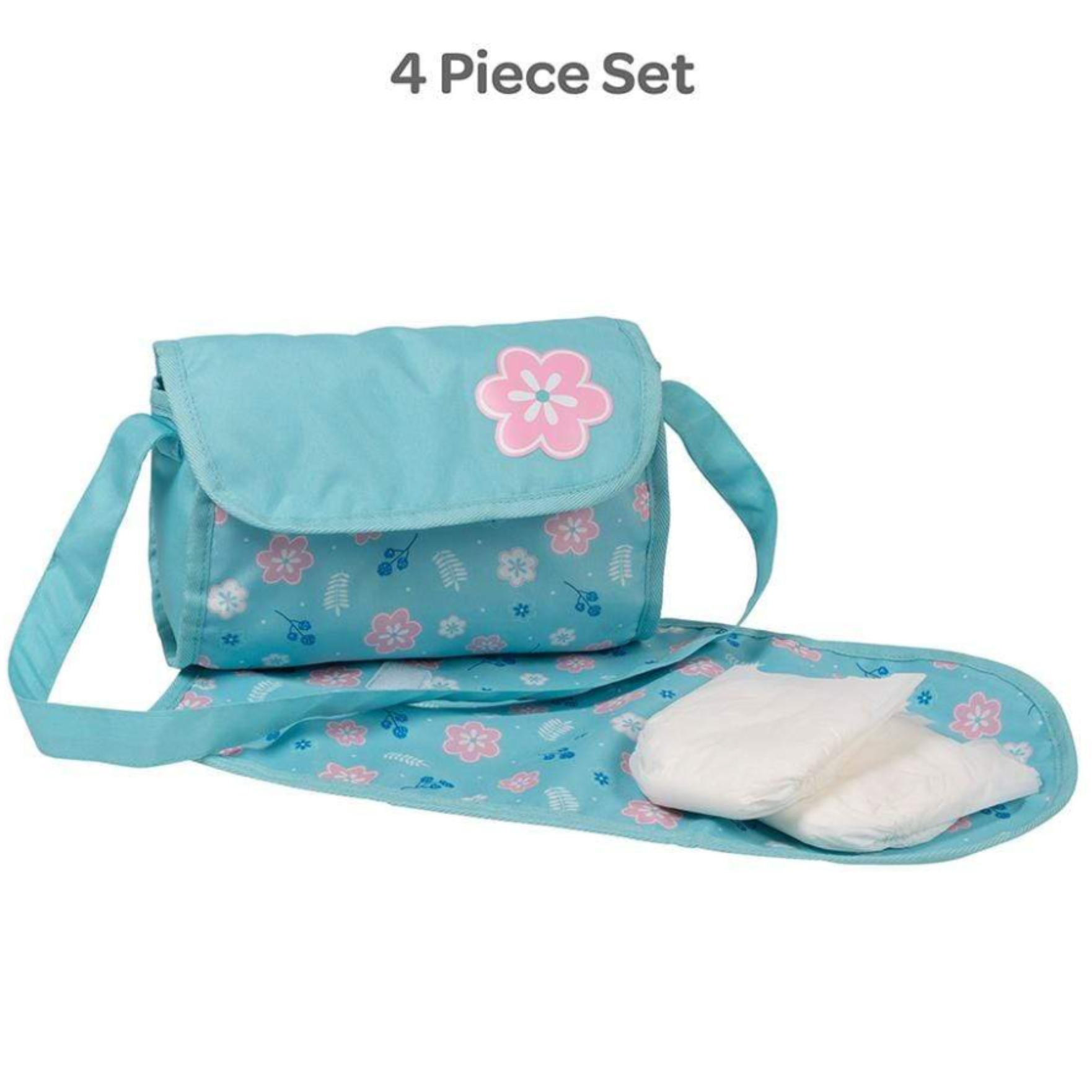 Adora DIAPER BAG 4 pc Set Flower Power Blue