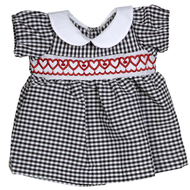 BLC C Dress Gingham Black Red Hearts Fits 20" & Newborn