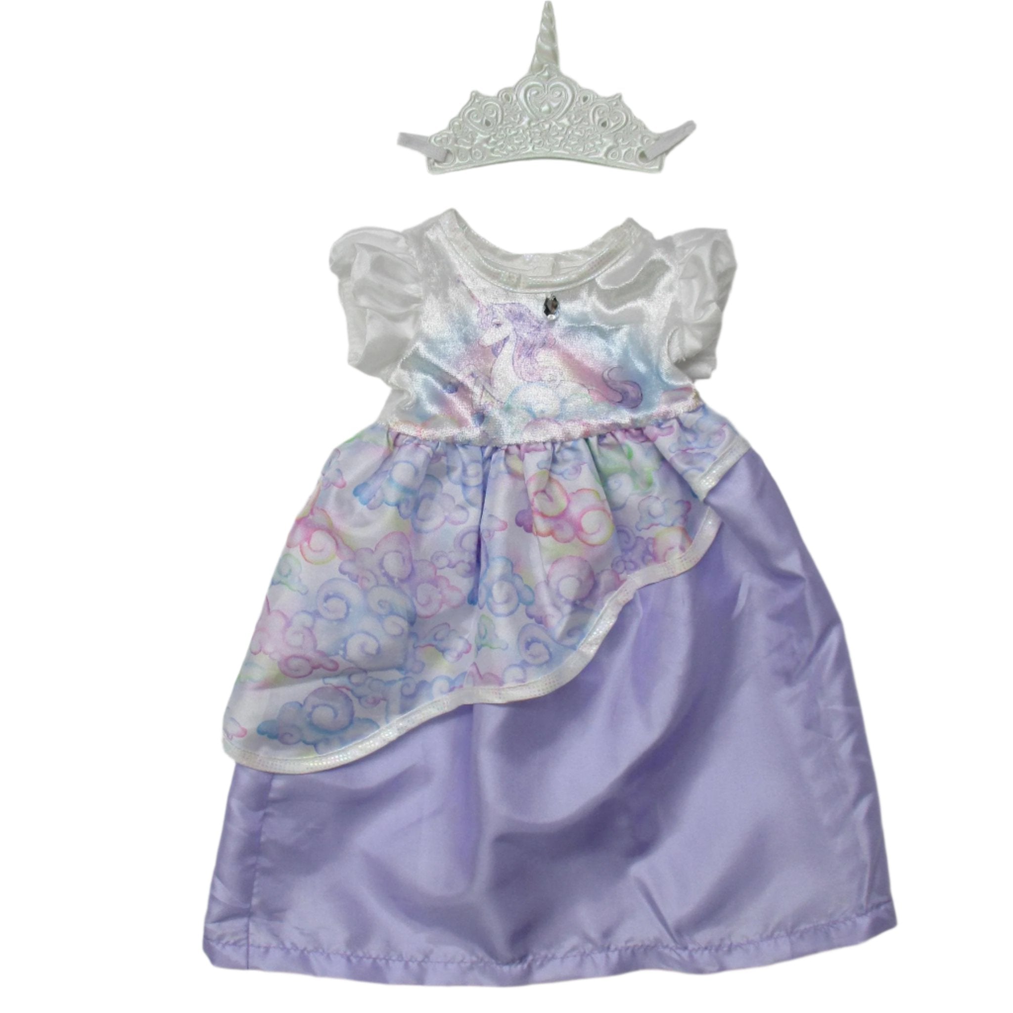 Lil Doll Dress Unicorn Princess w/Soft Crown Fits 16-20"