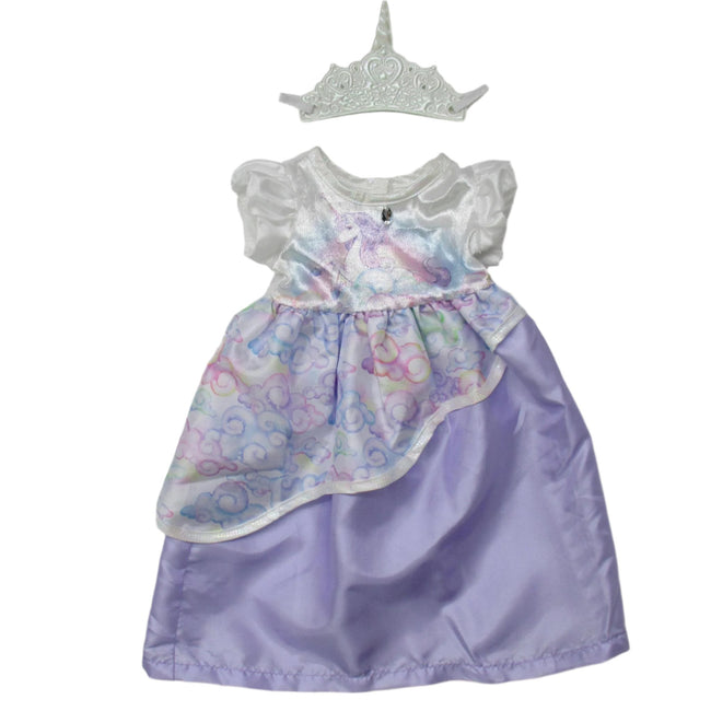 Lil Doll Dress Unicorn Princess w/Soft Crown Fits 16-20"