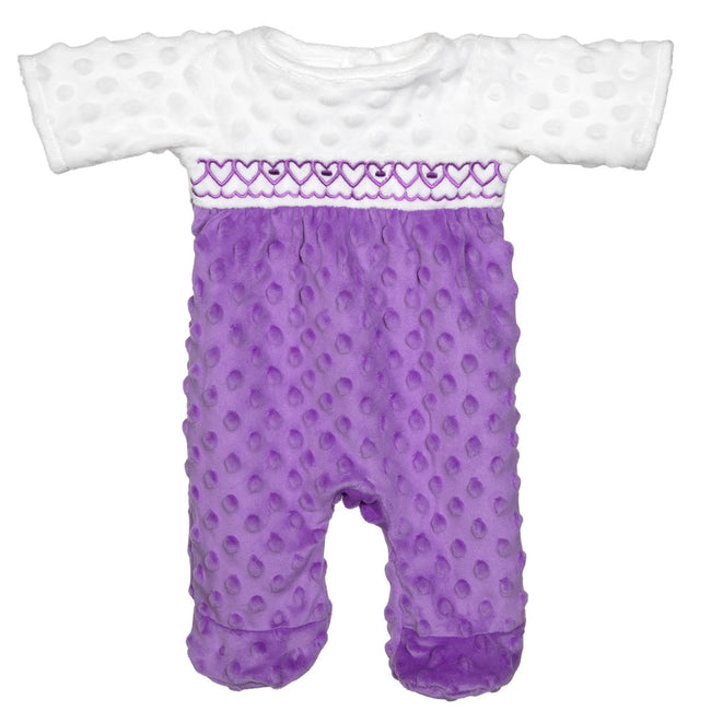 BLC C Sg Sleeper Minky Hearts White/Purple Fits 20" & Newborn