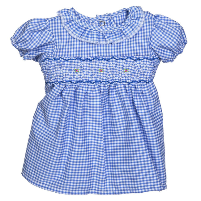 BLC C Dress Gingham Blue Fits  Fits 20" & Newborns