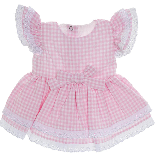 BLC C Dress Gingham Pink Eyelet Fits 20" & Newborn