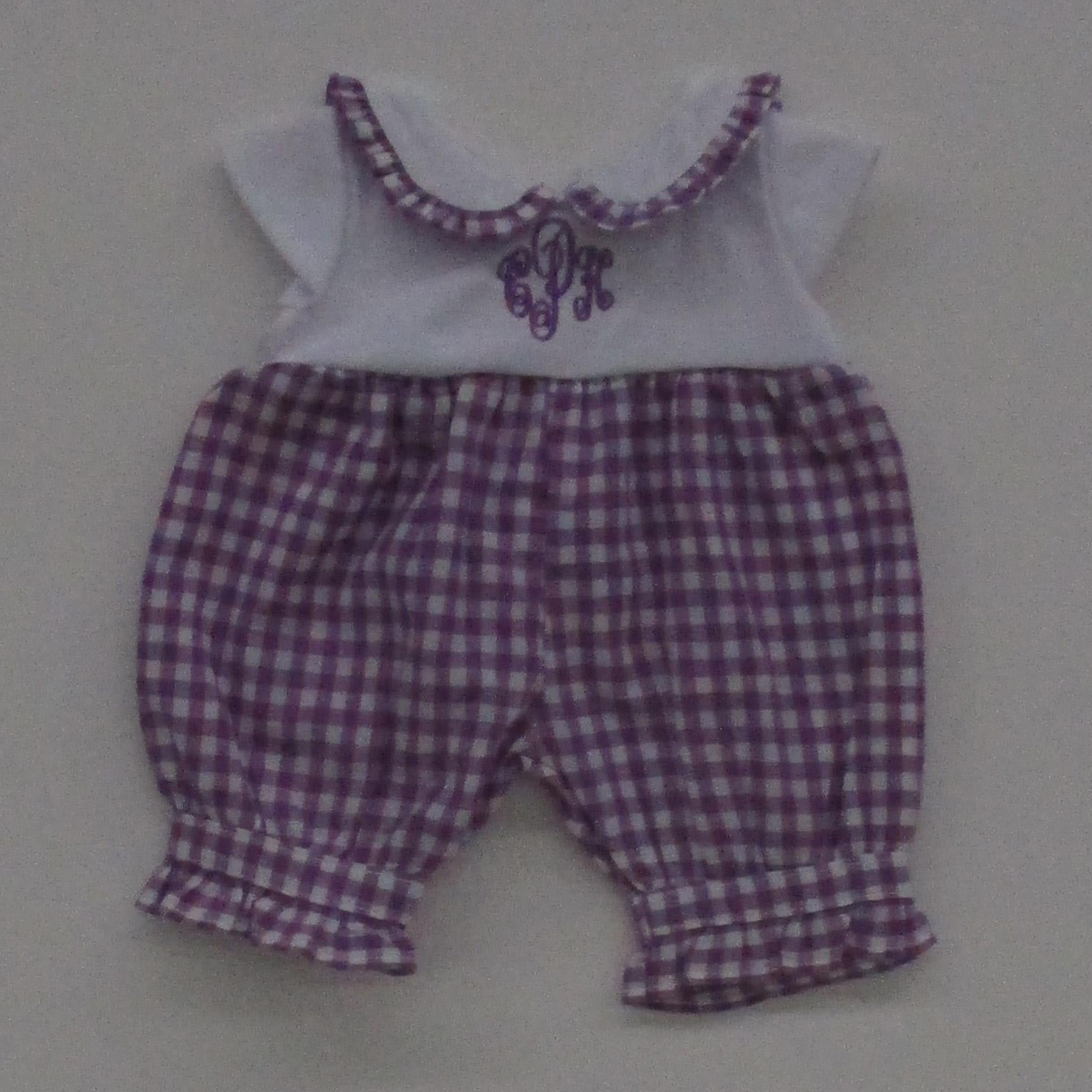 BLC Z01 Romper Gingham Purple Fits 12", 14" & Lullaby