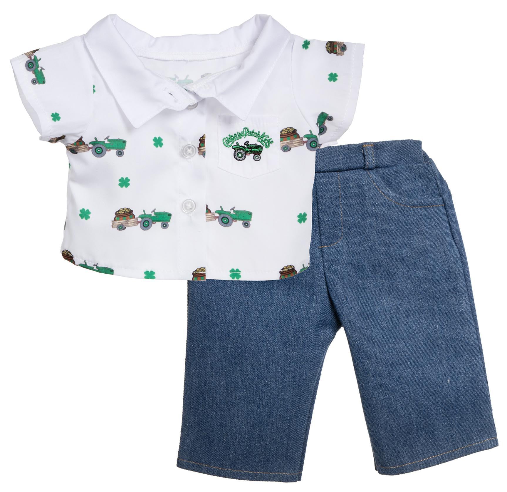newborn dress shirt BLC C Outfit 2pc Tractor Shirt/Denim Pants Fits 20" & Newborn