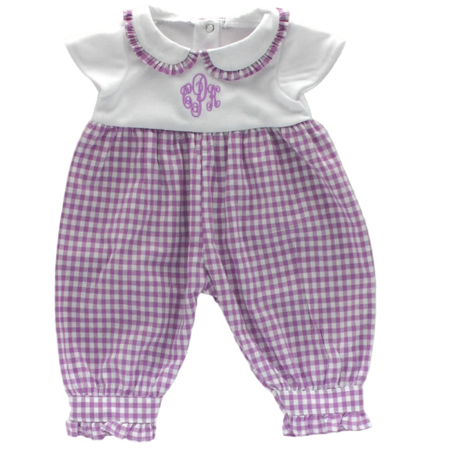 BLC Z01 Romper Gingham Purple Fits 12", 14" & Lullaby