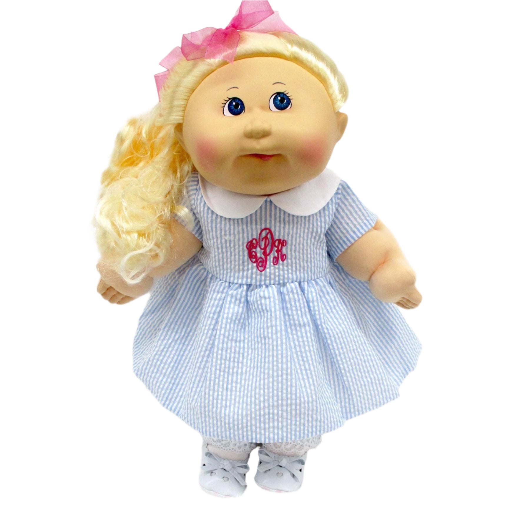 blue dress for baby girl CPW1304-Blue Striped Monogram Dress Cabbage Patch Kids