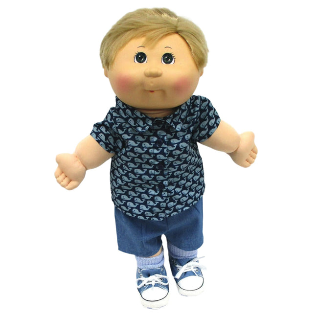 CPW1164-Whales 'n Denim Shorts Outfit