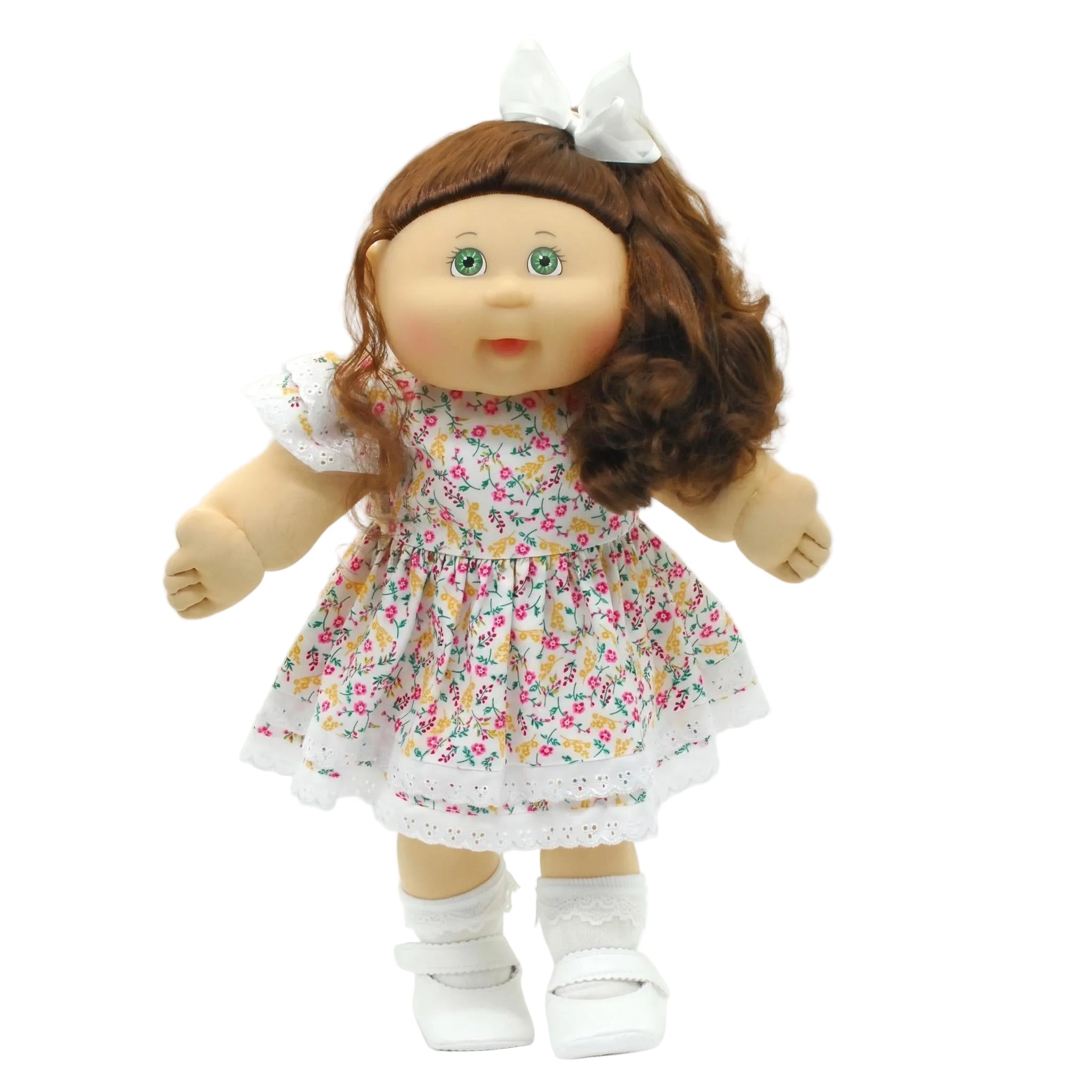 cabbage patch doll yellow dress A2 OAA09-23-11 Pink/Yellow/Green Floral Eyelet Dress