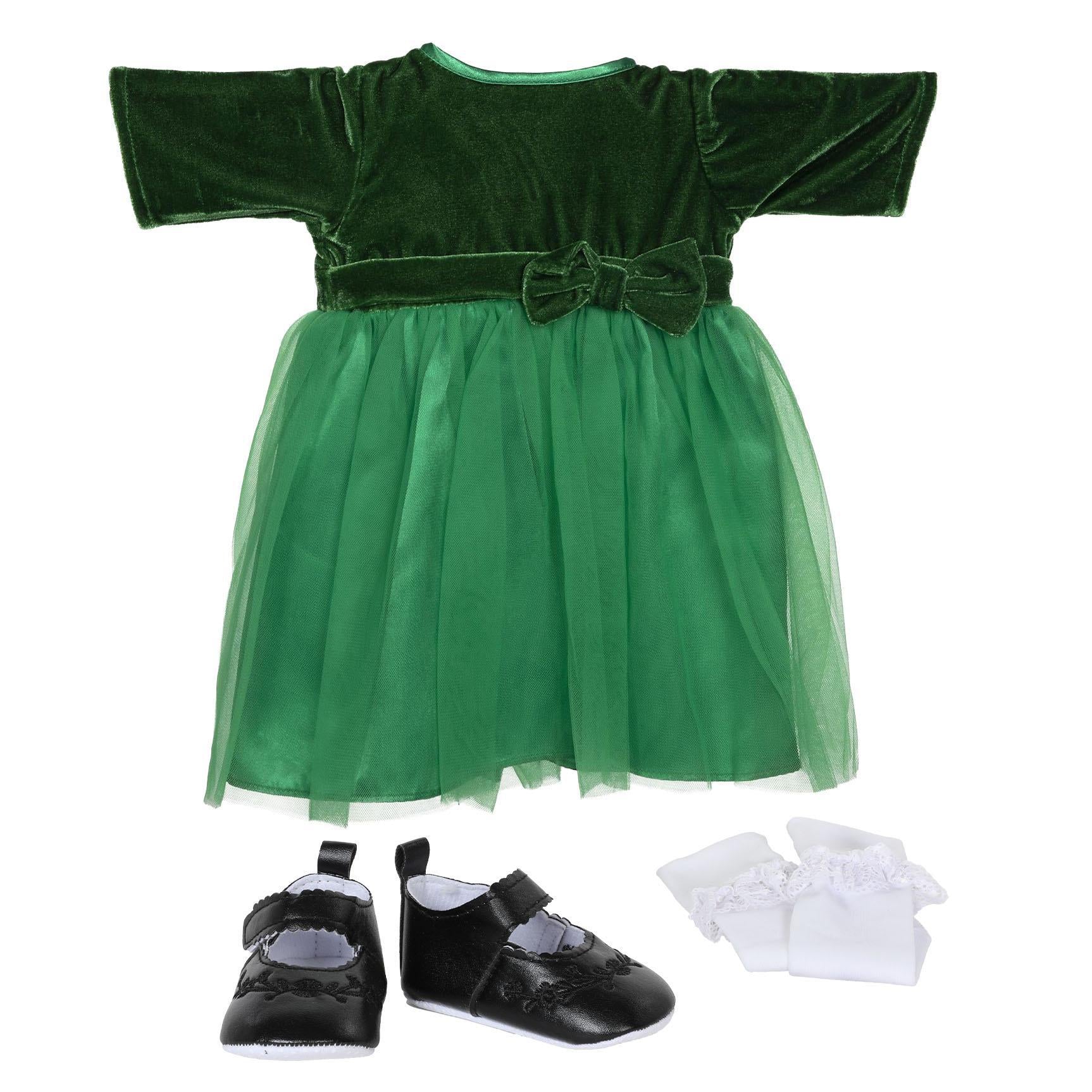 BLC C BU Fashion Set - Christmas Dress Green Velvet Fits 20"