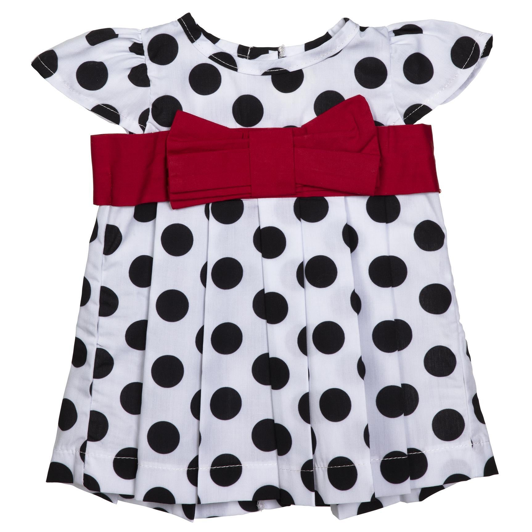 BLC C Dress Black & White Polka Dots w/Red Bow Fits 20" & Newborn BLC C Dress Black & White Polka Dots w/Red Bow Fits 20" & Newborn