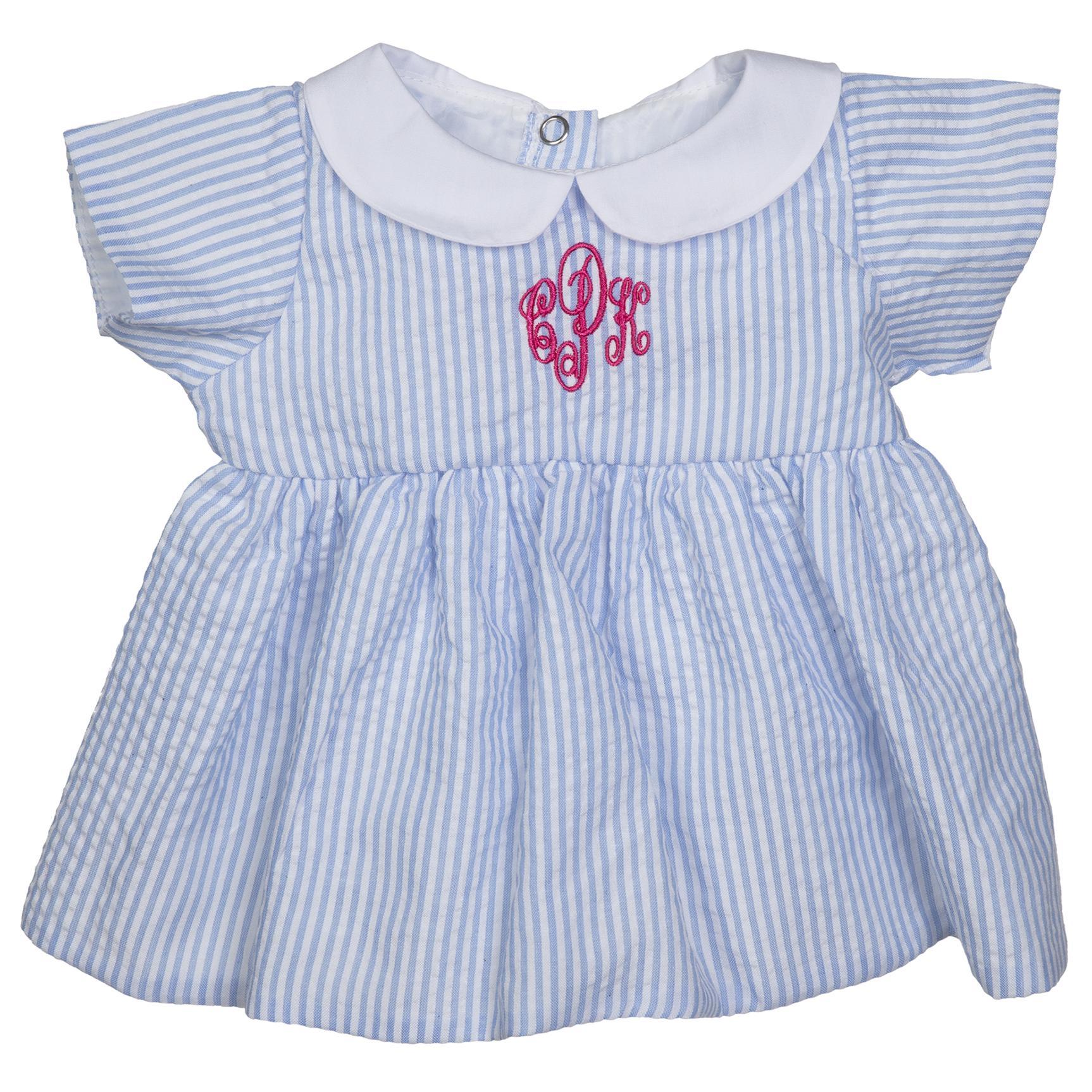 BLC C Dress Stripe Monogram Blue Fits 20 & Newborn
