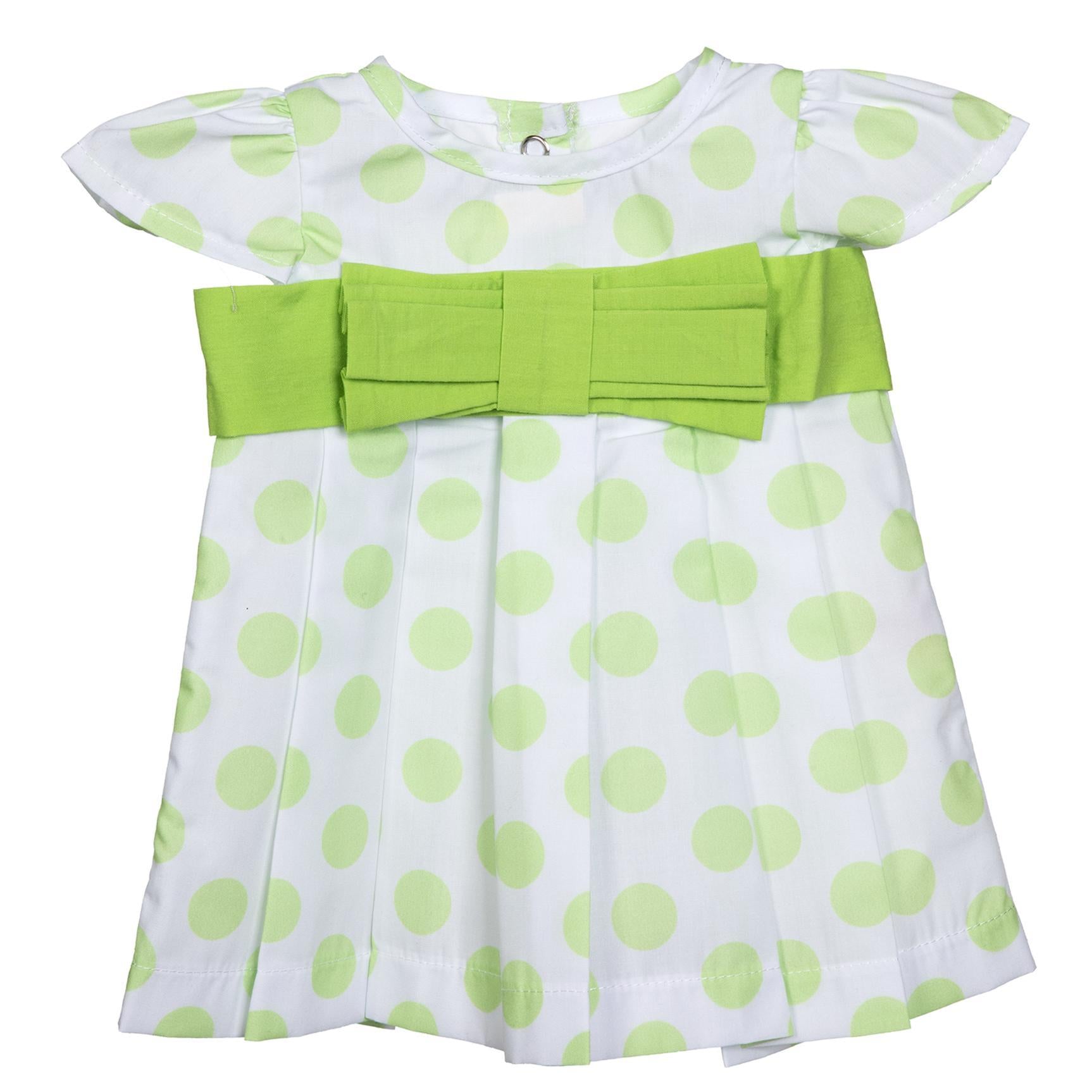 BLC C Dress Green Bow Green Polka Dots 20" & Newborn
